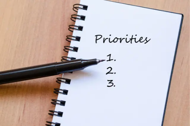 Notepad with the word "priority" and 1, 2, 3