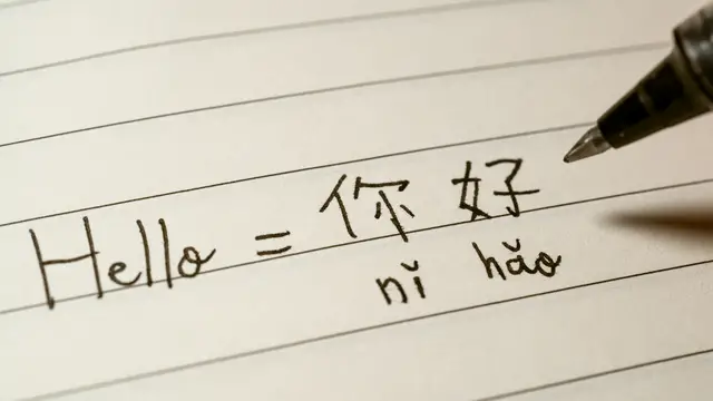 Writing hello in Chinese which is Ni Hao