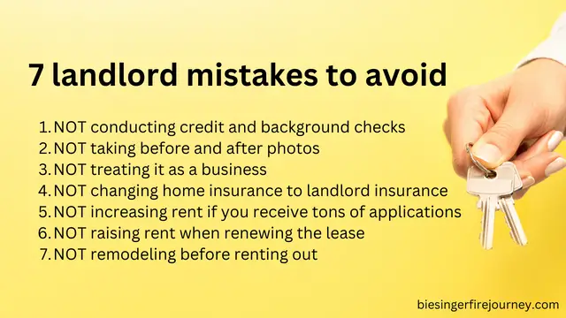 7 landlord mistakes to avoid with the image of somone holding rental property keys.