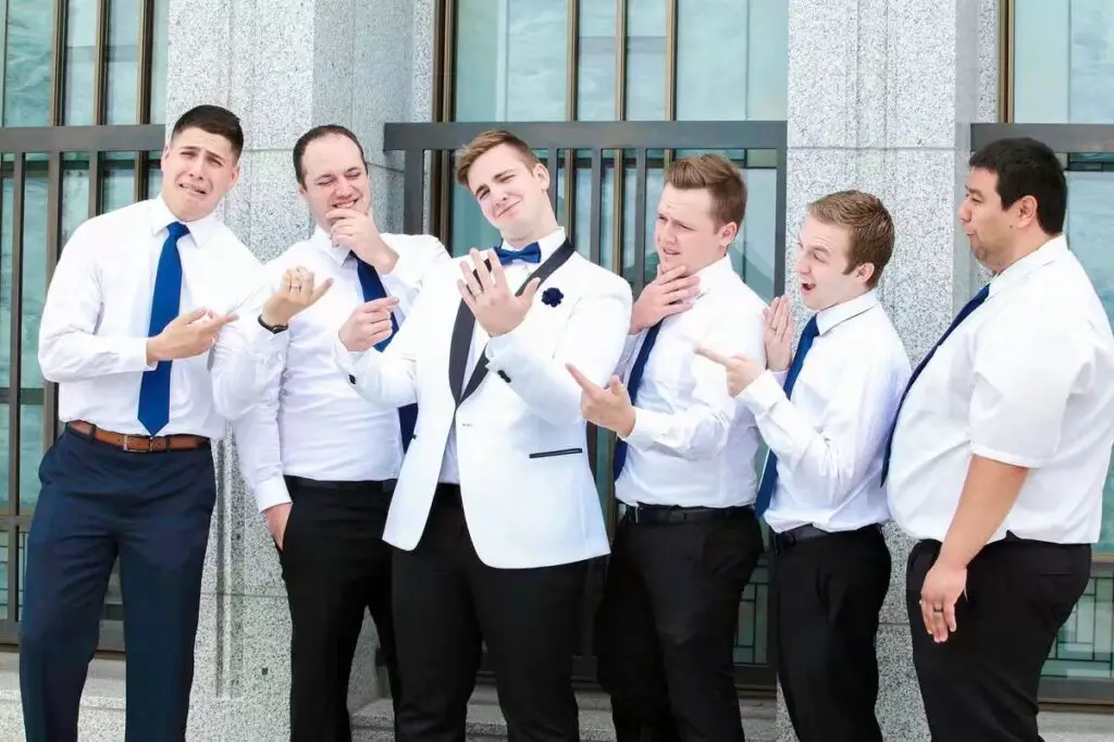 Me with my groomsmen wearing blue ties that I got from China for just ten dollars